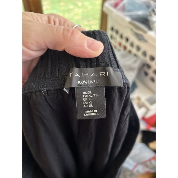 Tahari 100% Line Cropped Wide Leg Pants Pull On Elastic Waist Black Pockets XL - Picture 8 of 8